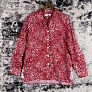 Foxcroft Shirt Womens Size 10 Red Heritage Non-Iron Floral Big Buttons Teacher